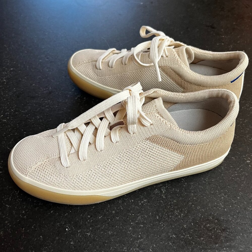 ROTHY'S "The Lace Up Sneaker," Biscuit (Cream, Beige and Brown) Sz 6 Exc. Cond.